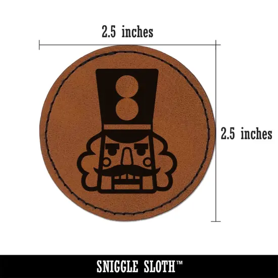 Christmas Nutcracker Head Round Iron-On Engraved Faux Leather Patch Applique - 2.5" Brown {3}