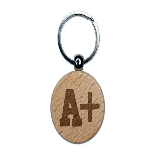 A Plus Grade School Engraved Wood Round Keychain Tag Charm {1}
