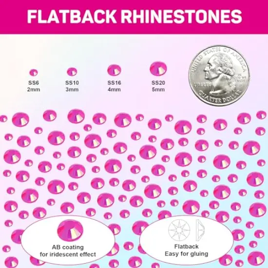 11000 Pieces Hot Pink Rhinestones with b7000 Glue for Crafts Clothing Clothes Fabric Nails, Bright Pink Gems ab Jelly Resin FlatBack Rhinestones for Shoes Tumblers Flat back Bedazzler Kit with Rhinestones {6}