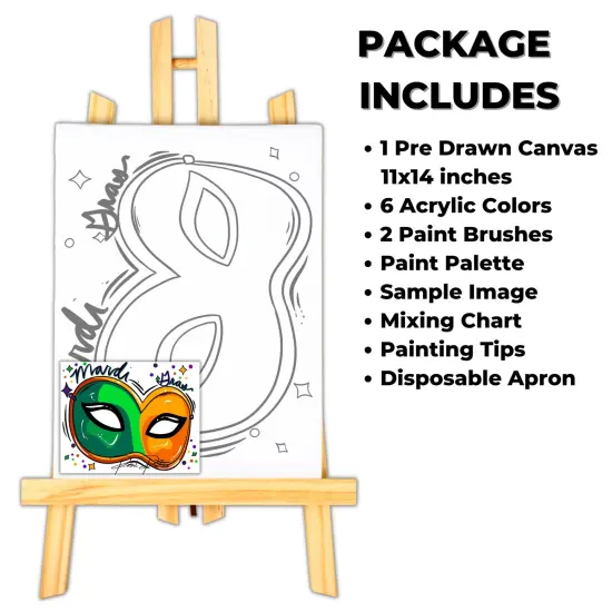 "Mardi Gras" DIY Canvas Art Kit, Adult Beginner, Acrylic Paint Size 11x14 inch {2}