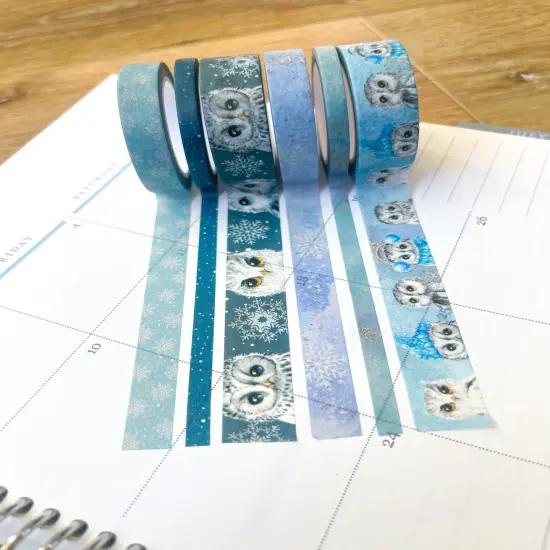Snow Owls & Snowflakes Winter Animals Washi Tape Set (#W042) {4}