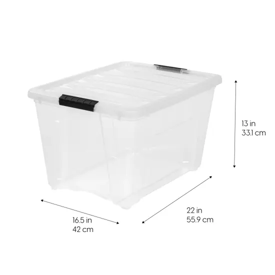 IRIS USA 53 Quart Stackable Plastic Storage Bins with Lids and Latching Buckles, 6 Pack - Clear, Containers with Lids and Latches, Durable Nestable Closet and Garage Totes, Organizing Tub Boxes {6}