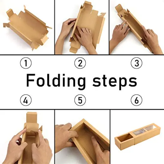 15 Pack Brown Kraft Macaron Boxes with Clear Display Window,Small Macaron Container Bakery Packaging Box for Truffles Desserts Mini Cupcake Muffins Cookies(6-7 Cavities,8" x 2.8" x 2") {6}