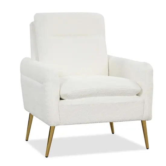 Costway Modern Accent Chair UpholsteredArmchair w/ Tapered Metal Legs White {1}