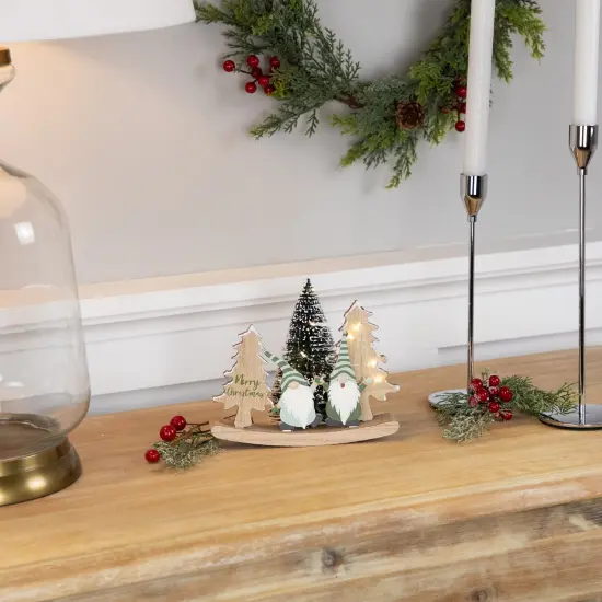 Northlight LED Lighted Gnomes and "Merry Christmas"with Trees Decoration - 6.5" Green {3}