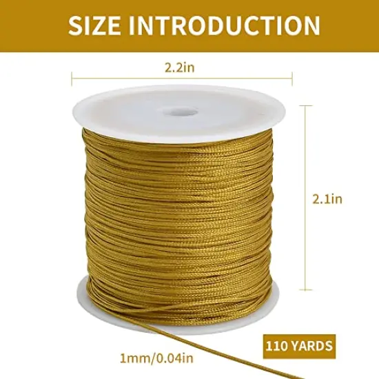 1 mm x 100 Yards Gold Nylon Cord Satin String for Bracelet Jewelry Making Rattail Macrame Waxed Trim Cord Necklace Bulk Beading Thread Kumihimo Chinese Knot Craft {1}