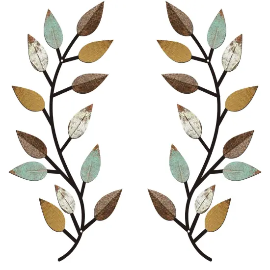 2 PCS Metal Tree Leaf Wall Decor Vine Olive Branch Leaf Wall Art Wrought Iron Scroll Above The Bed, Living Room, Outdoor Decoration (Bright Colors) {2}