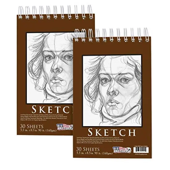 5.5" x 8.5" Top Spiral Bound Sketch Book Pad, Pack of 2, 30 Sheets Each, 90lb (160gsm) - Acid-Free Heavyweight Paper, Artist Sketching Drawing Pad - Pencils, Charcoal - Adults, Student {1}