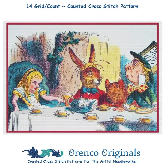Mad Hatter Tea Party Counted Cross Stitch Pattern by John Tenniel {1}