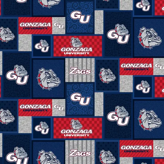 Sykel Enterprises-Gonzaga University Fleece Fabric-Gonzaga Bulldogs College Patch Fleece Blanket Fabric-Sold by the yard {1}