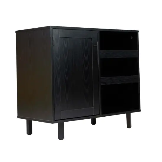 Merrick Lane Aloise Bar and Sideboard with Storage Cabinet, Hanging Stemware Holders and Bottle Storage Black {2}