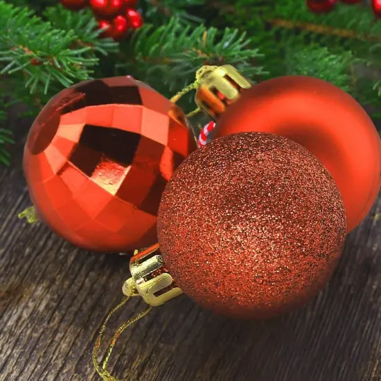 34-Piece Christmas Glitter Ball Ornaments (1.5") Xmas Tree Decorations Golden orange {2}