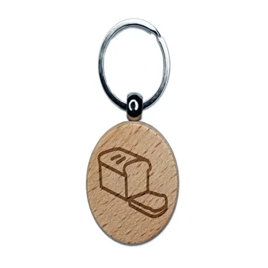 Sliced Loaf of Bread Engraved Wood Round Keychain Tag Charm {1}