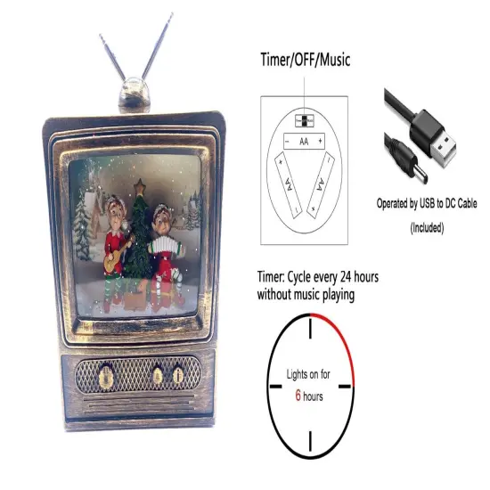 Snow Globe Elf Inside Mini Retro TV 9.5"H {2}
