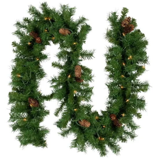 Northlight Pre-Lit Dakota Red Pine Artificial Christmas Garland - 9' x 12" - Clear AlwaysLit Lights Green {3}