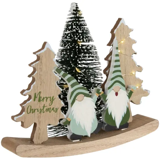 Northlight LED Lighted Gnomes and "Merry Christmas"with Trees Decoration - 6.5" Green {6}
