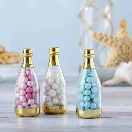 12 Pieces Metallic Champagne Bottle Container DIY Favor, One Size, Clear, Gold {3}