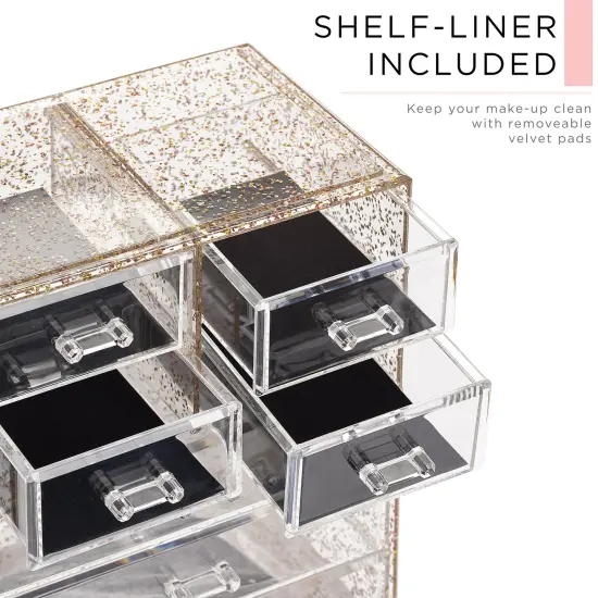 Sorbus Medium Makeup Organizer Set - (3 Large / 4 Small Drawers/Top Tray) Glitter {4}