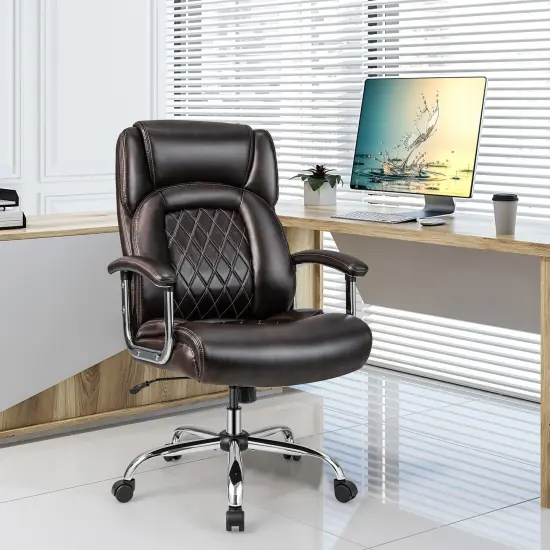 500 Lbs Height Adjustable Office Chair with Metal Base and Extra Wide Seat Brown {2}