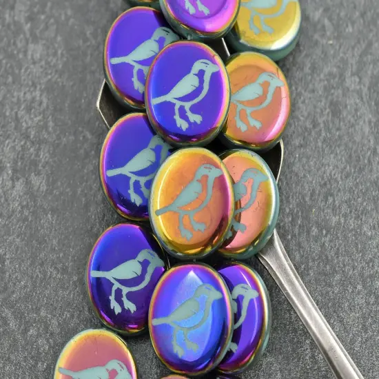 *8* 16mm Turquoise Sliperit Laser Tattoo Bird Coin Beads {2}