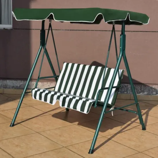2-Seat Outdoor Swing Chair with Canopy, Cushions, Steel Frame, 440 lbs Capacity Green {2}