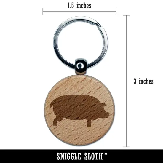 Pig Solid Side View Engraved Wood Round Keychain Tag Charm {2}
