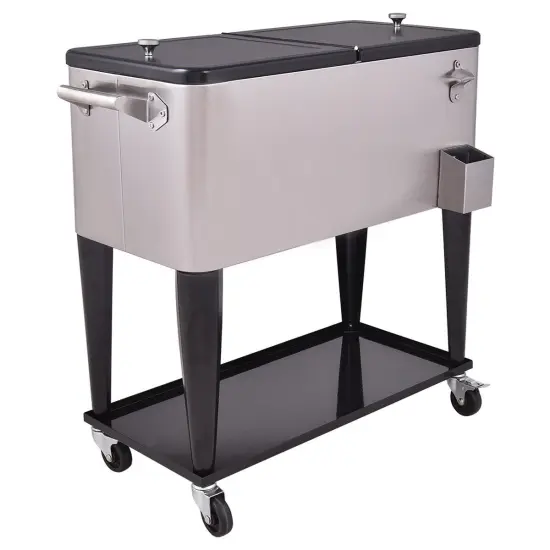 80 Quart Patio Rolling Stainless Steel Ice Beverage Cooler {1}