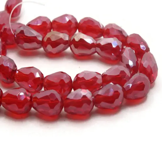 29 12mm Red Faceted Glass Teardrop Beads with AB Finish {3}