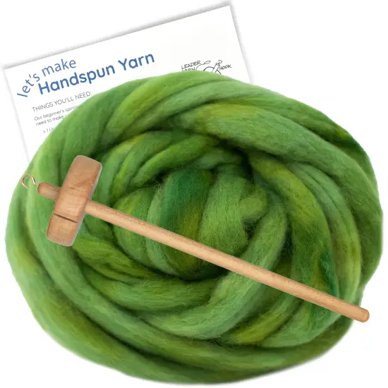 LEARN TO SPIN - Beginner's Spinning Kit with Hand Dyed BFL Roving, Drop Spindle & Printed Instructions w/ Video. Many Colors. Bright Green {1}