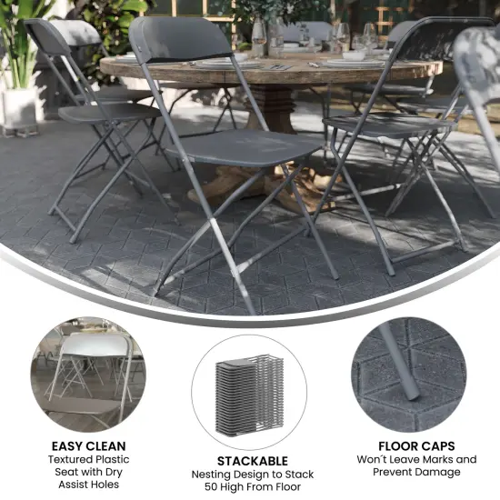 Emma and Oliver Plastic Folding Chair - 4 Pack 650LB Weight Capacity Grey {4}