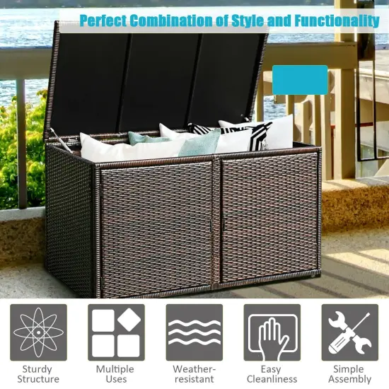 88 Gallon Garden Patio Rattan Storage Container Box Brown {2}