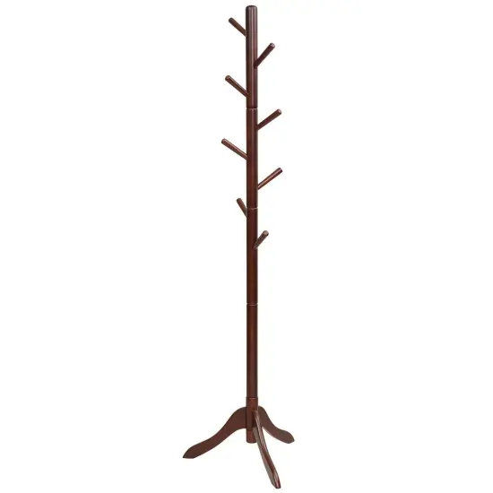 Adjustable Wooden Tree Coat Rack with 8 Hooks Brown {1}
