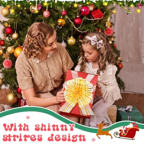 12 Pieces Pull Bow Large Organza Gift Wrapping Pull Bows with Ribbon for Christmas Presents Wedding Gift Wrapping Baskets (Gold,6 inch) {3}