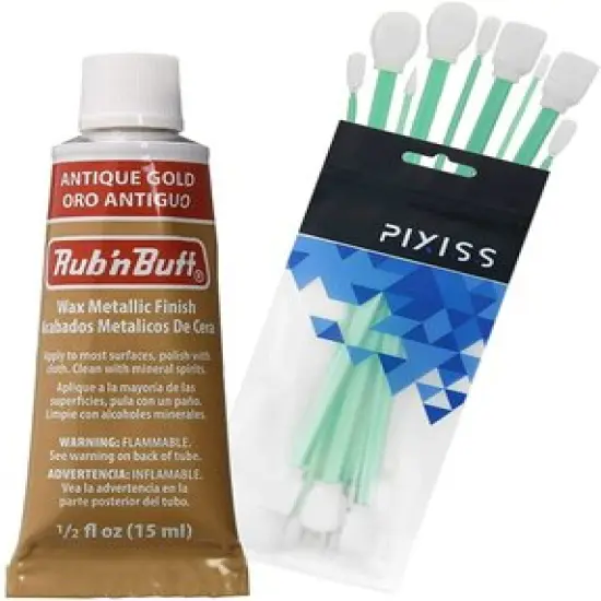 Rub n Buff Wax Metallic Antique Gold, Rub and Buff Finish, 0.5-Fluid Ounce, Pixiss Blending and Application Tools for Applying Metallic Wax Paint {1}