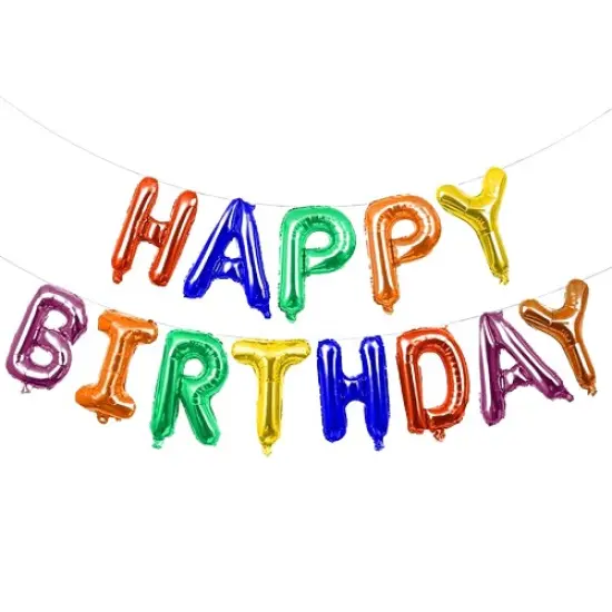 Happy Birthday Balloons Banner for Self-Inflating Party Decoration Multicolor {1}