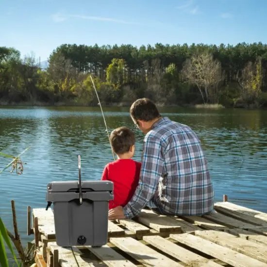 16 Quart 24-Can Capacity Portable Insulated Ice Cooler with 2 Cup Holders Grey {2}