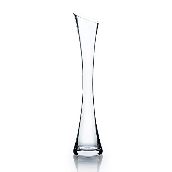 Bud Vase, Width 3", Height 15.75", Clear Tall Slant Cut Opening Gathering Concaved Glass Floral Container Centerpiece for Wedding Party Event Home Office Decor, 1 Piece {2}