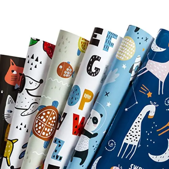 6 Pieces Wrapping Paper Sheet - Cute Animal Design for Birthday, Holiday, Party, Baby Shower - 1 Roll Contains 6 Sheets - 17.5 inch X 39.3 inch Per Sheet {2}
