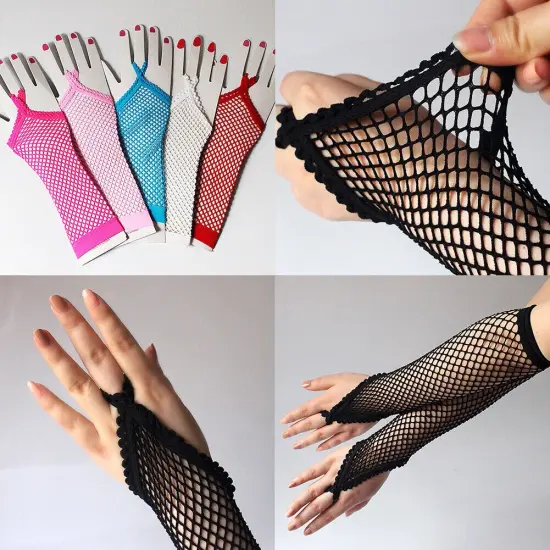 Kitcheniva Gothic Haft Arm Length Long Fishnet Gloves Fingerless For Women White {3}