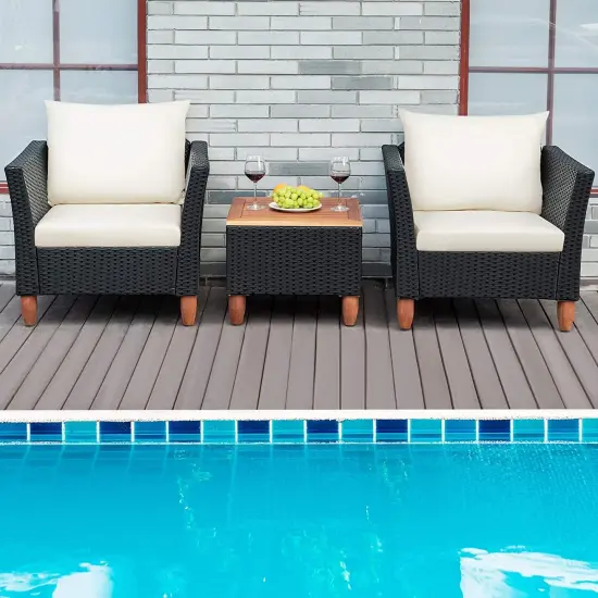 3 Pieces Outdoor Patio Rattan Furniture Set White {3}