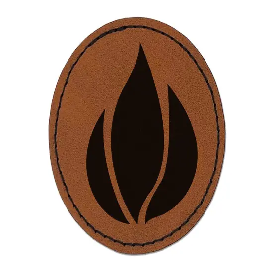 Fire Symbol Round Iron-On Engraved Faux Leather Patch Applique - 2.5" Brown {1}
