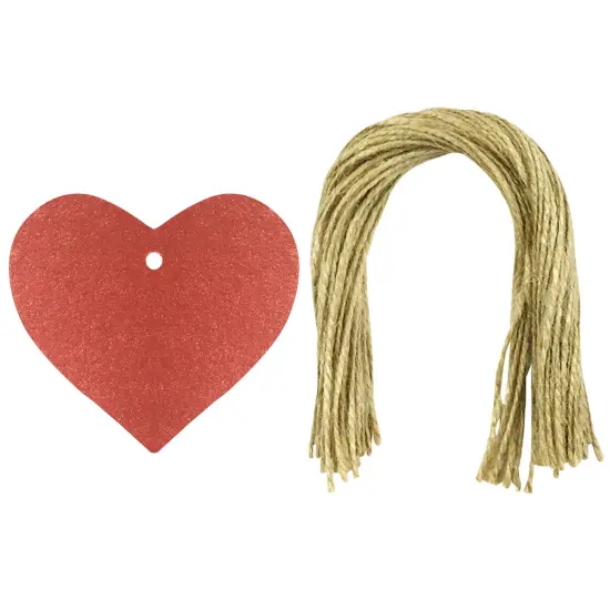 Wrapables 50 Gift Tags with Free Cut Strings, True Heart, Shimmer Red {1}