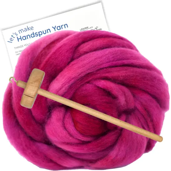 LEARN TO SPIN - Beginner's Spinning Kit with Hand Dyed BFL Roving, Drop Spindle & Printed Instructions w/ Video. Many Colors. Cherry {1}