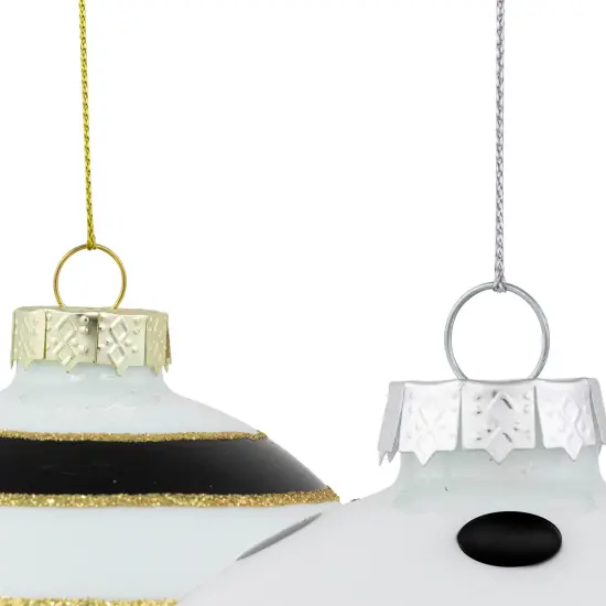 Northlight Striped and Dotted Christmas Glass Ball Ornaments - 4" - White and Black - Set of 2 {6}