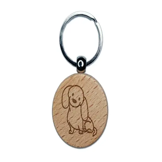 Dachshund Sitting Tilting Head Wiener Dog Engraved Wood Round Keychain Tag Charm {1}