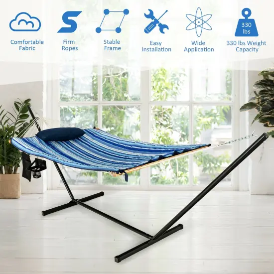 Hammock Chair Stand Set Cotton Swing with Pillow Cup Holder Indoor Outdoor {3}
