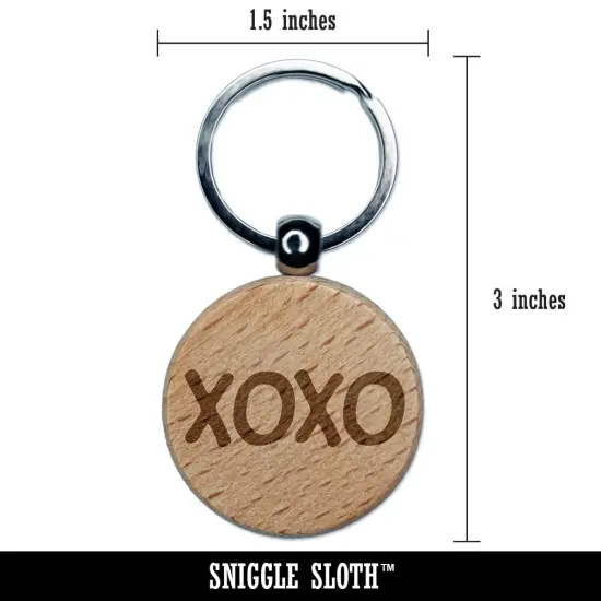 XOXO Hugs Kisses Love Fun Text Engraved Wood Round Keychain Tag Charm {2}