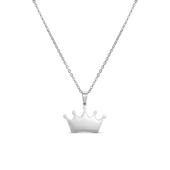 18K PVD Coated Stainless Steel Blank Crown Necklace Black {5}
