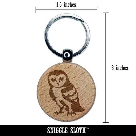 Inquisitive Barn Owl Engraved Wood Round Keychain Tag Charm {2}