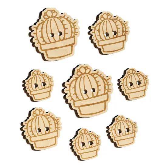 Hand Drawn Cactus With Flower Doodle Wood Buttons for Sewing Knitting Crochet DIY Craft {7}
